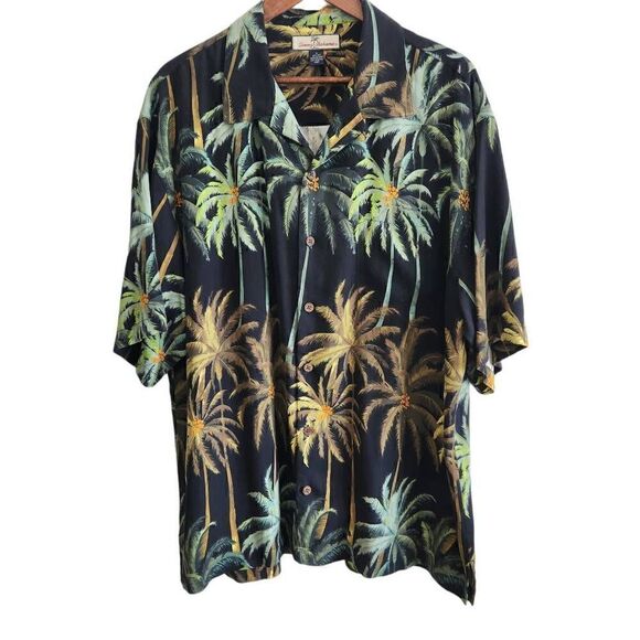 Tommy Bahama Shirt Mens XL Palm Tree Silk Camp Button Front Black Green - Picture 1 of 4